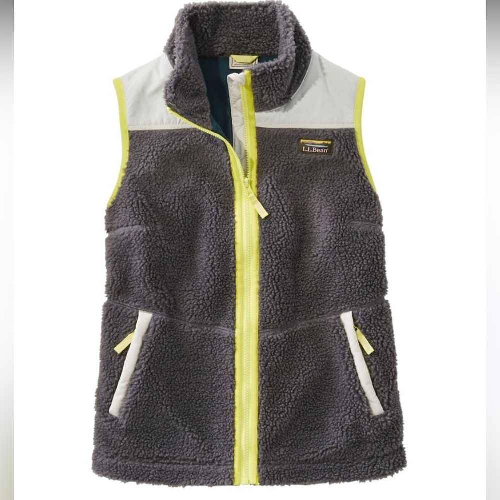 L.L. Bean Sherpa Fleece Zip Up Vest Green Yellow Color Block Plus Size 2x